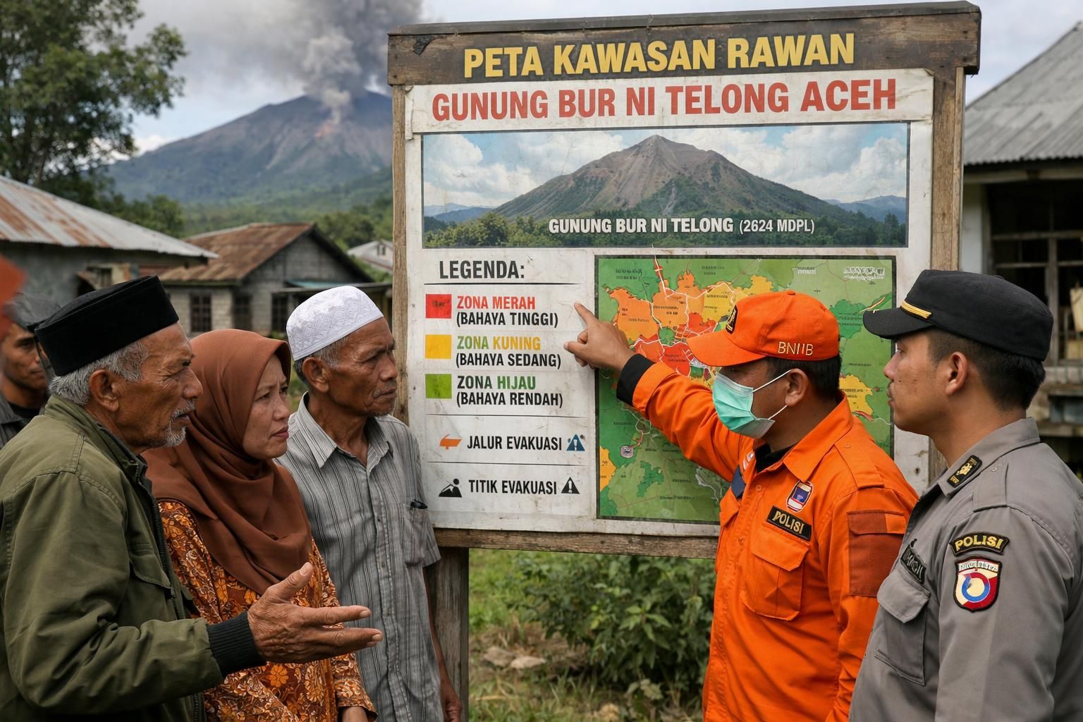 gunung bur ni telong di aceh telah naik status waspada, menyebabkan evakuasi warga untuk keselamatan.