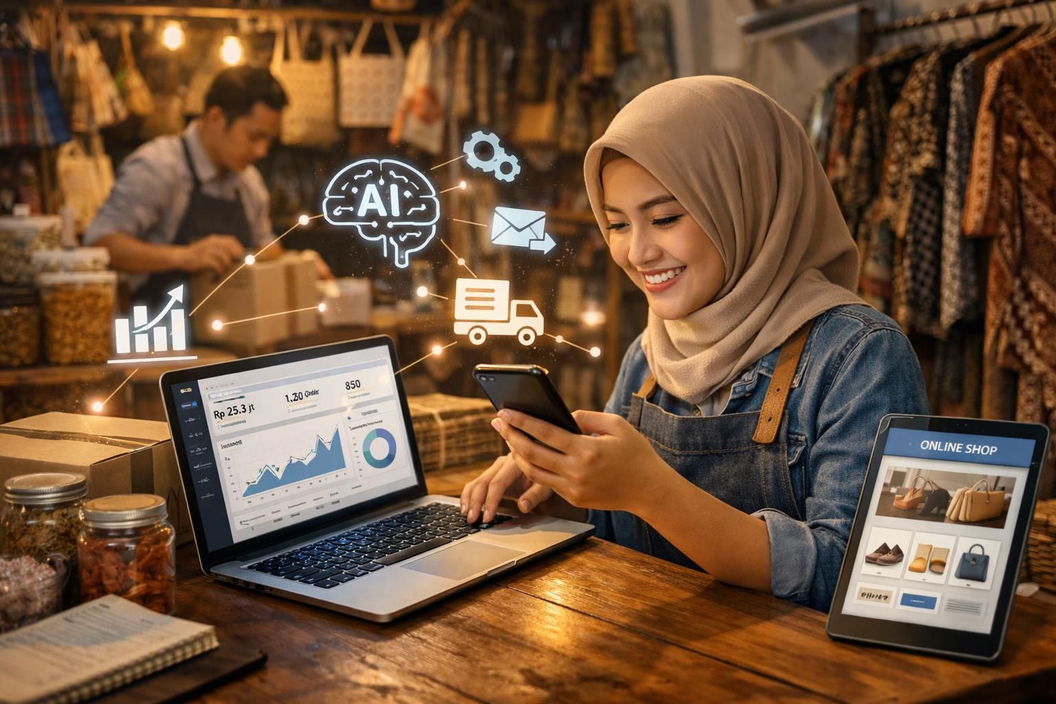 strategi umkm di indonesia untuk bertahan dan berkembang menghadapi tantangan era ai dan otomatisasi dalam lima tahun mendatang, dengan pendekatan inovatif dan adaptif.