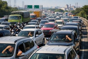 perjalanan dari bekasi ke tol cikampek memakan waktu 5 jam akibat kemacetan ekstrem yang dikeluhkan para pemudik, mencatat rekor baru perjalanan terlama.