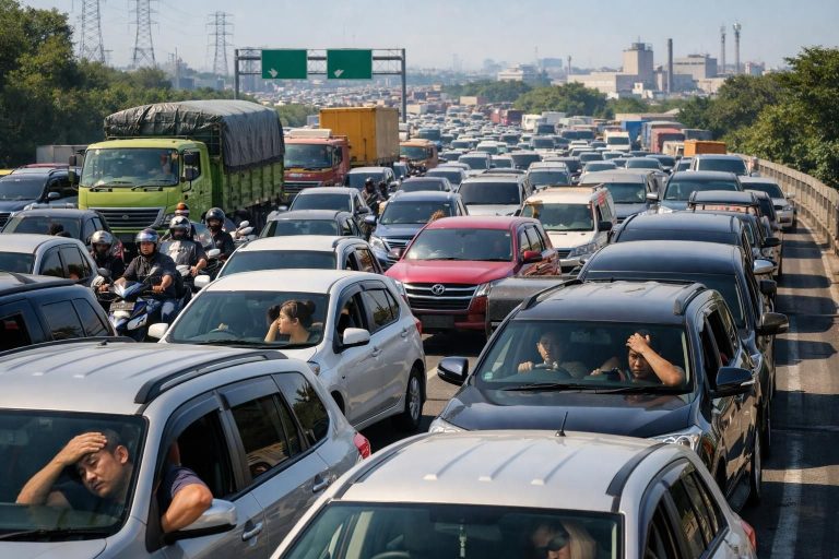 perjalanan dari bekasi ke tol cikampek memakan waktu 5 jam akibat kemacetan ekstrem yang dikeluhkan para pemudik, mencatat rekor baru perjalanan terlama.
