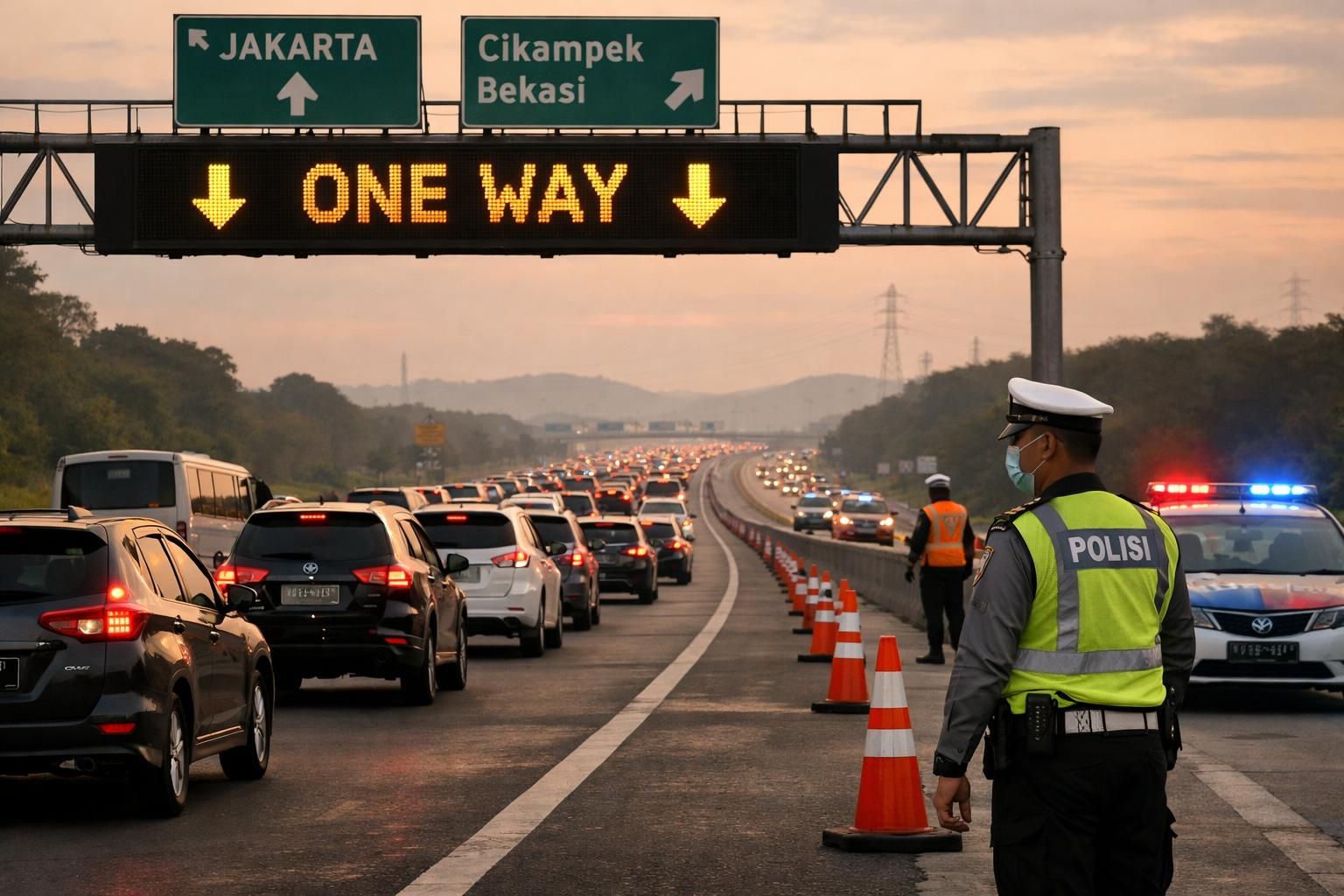 one way arus balik resmi dimulai hari ini pukul 14.00. kakorlantas memberikan imbauan penting untuk memastikan keselamatan dan kelancaran perjalanan para pemudik.