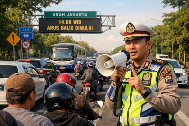 arus balik satu arah resmi dimulai hari ini pukul 14.00. kakorlantas memberikan imbauan penting bagi para pemudik untuk memastikan keselamatan dan kelancaran perjalanan.
