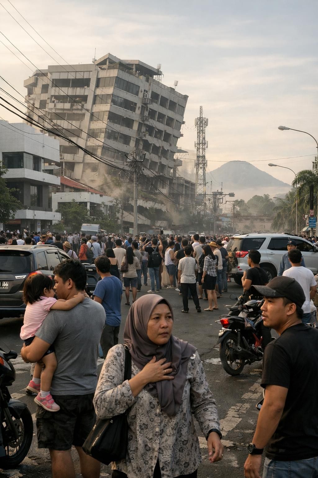 gempa kuat berkekuatan magnitudo 7,6 mengguncang sulawesi utara dan maluku utara, menyebabkan aspal jalanan ikut bergoyang dan menimbulkan kekhawatiran besar bagi warga sekitar.