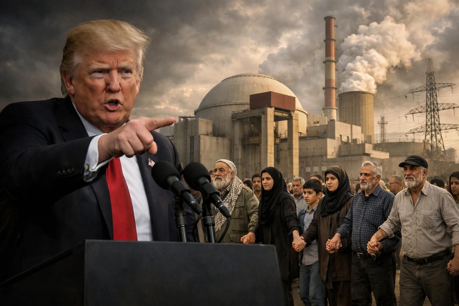 trump mengancam akan membom pembangkit listrik, iran mengajak rakyatnya membentuk rantai manusia sebagai bentuk perlawanan dan solidaritas.