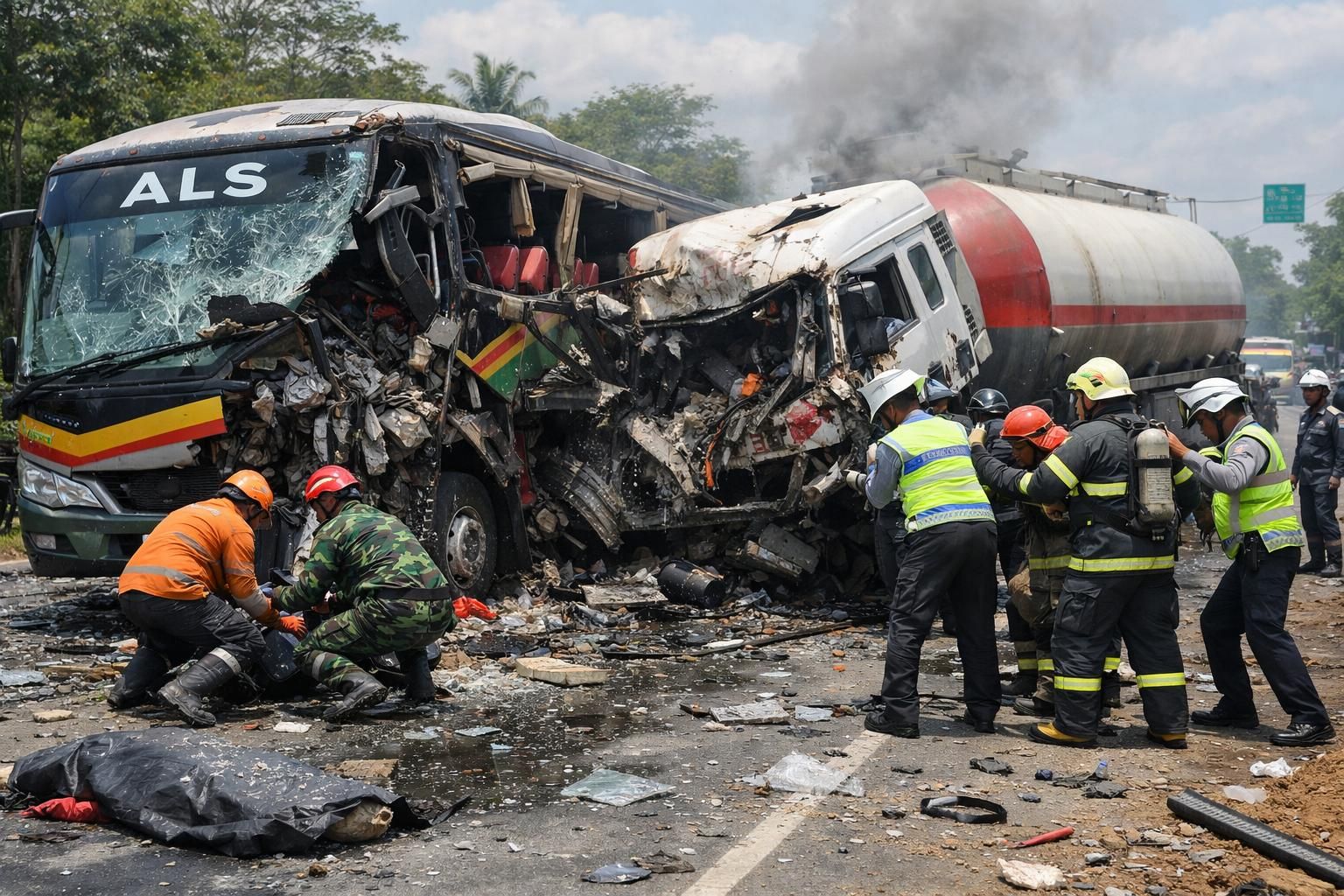 fakta kecelakaan tragis bus als yang menabrak truk tangki di sumsel, menyebabkan 16 orang tewas. simak detail lengkap dan update terkini.