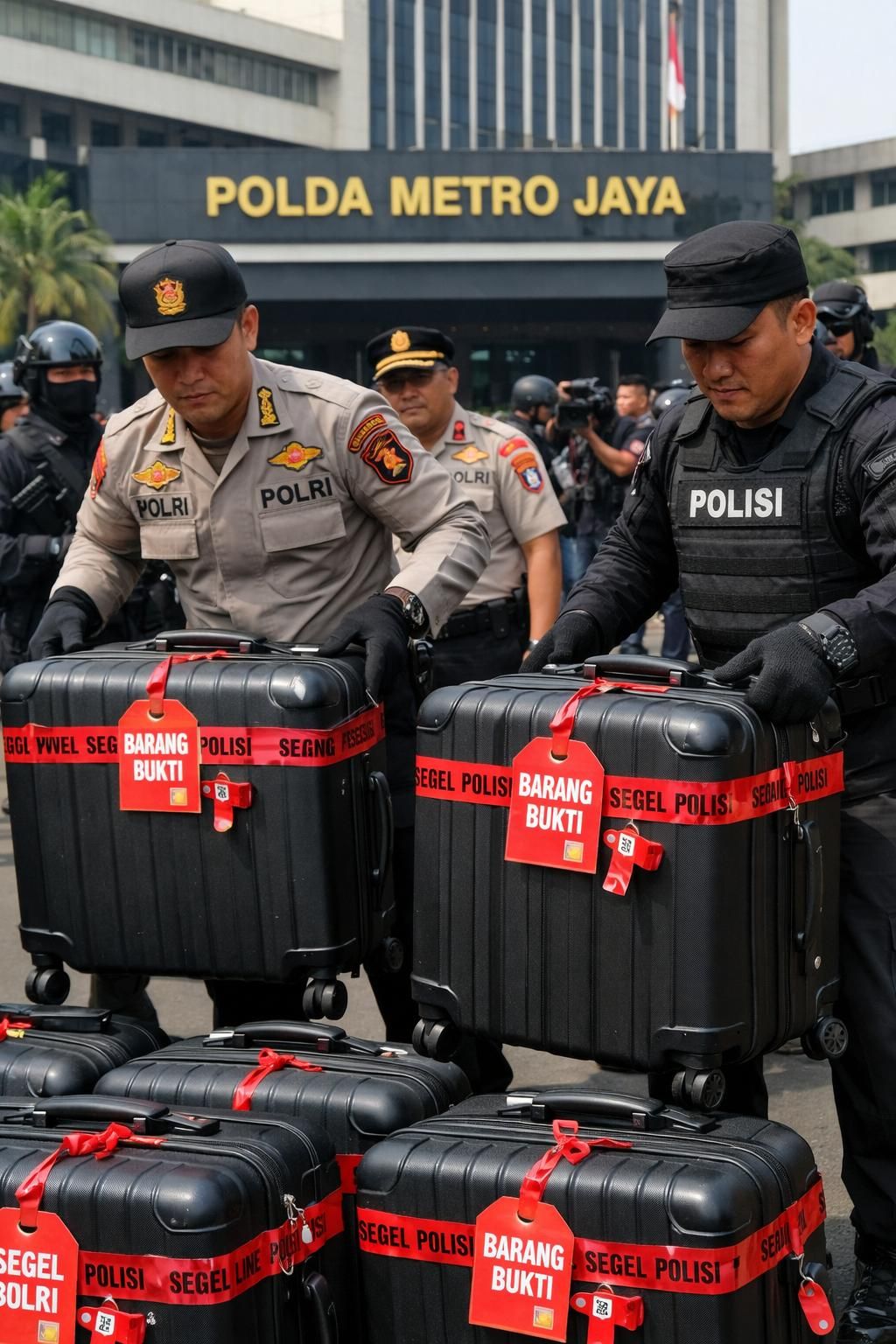 koper berisi 74 kg emas hasil penggeledahan rumah di sentul kini telah tiba di polda metro untuk penyidikan lebih lanjut.
