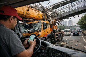 sopir truk crane mengalami kecelakaan di jpo tendean karena mengalihkan perhatian saat melihat peta navigasi. simak detail kejadian dan langkah keselamatan yang perlu diperhatikan.