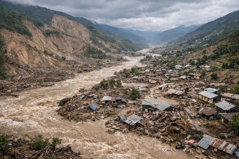 nikmati pemandangan nepal dari udara setelah terjangan banjir bandang dan longsor, menampilkan kondisi terkini dan keindahan alam yang masih bertahan.