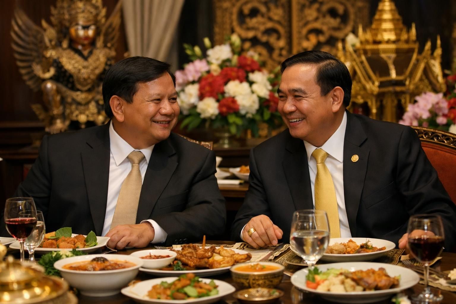 prabowo mengundang makan malam untuk mempererat persahabatan, mendapat pujian dari pm thailand atas upaya diplomasi dan kerjasama yang erat.
