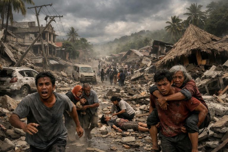 tragedi gempa dahsyat berkekuatan 7,7 sr mengguncang ntt, menelan 47 jiwa dan menyebabkan ribuan orang mengungsi. simak laporan lengkap bbc.