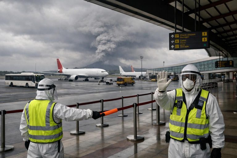bandara soekarno-hatta ditutup sementara hingga pukul 13.30 wib akibat erupsi gunung anak krakatau, lansir detiknews.